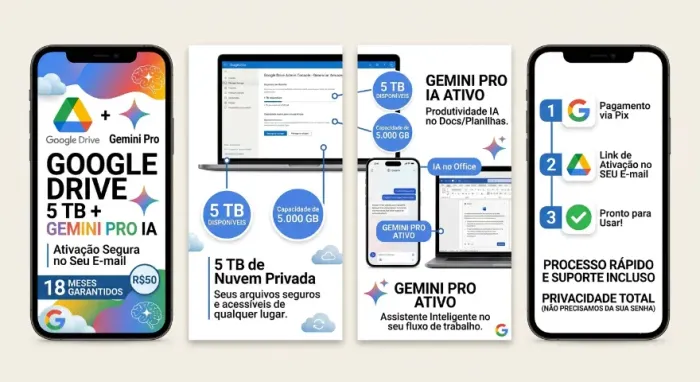Google Drive 5TB (5000GB) + Gemini Pro IA - 18 Meses