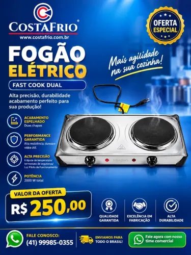 FOGÃO ELÉTRICO FAST COOK DUAL - 2 CHAPAS | COSTA FRIO