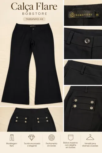 Calça Feminina Preta Bobstore Flare