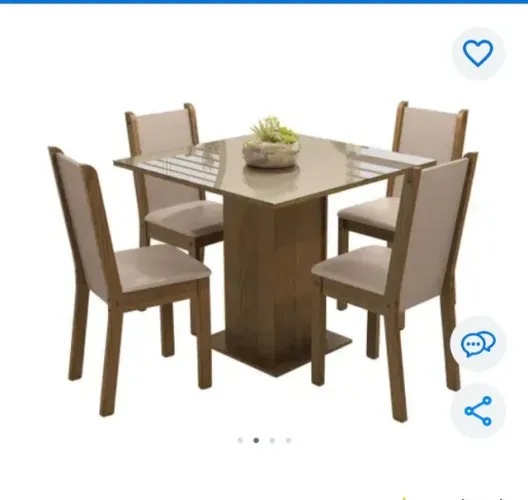 Conjunto salvar de jantar mesa tampo de vidro 4 cadeira tifani maresia