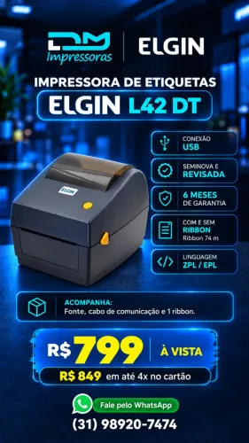 Impressora Térmica de Etiquetas Elgin L42 DT - 06 meses de Garantia - Instalação I
