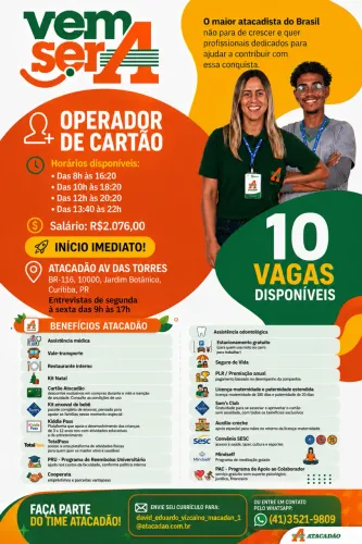 10 VAGAS DISPONÍVEIS