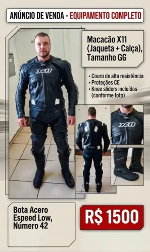 Macacão motociclista marca X11 + bota acero espeed low