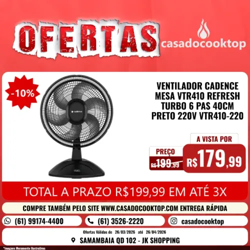 VENTILADOR CADENCE MESA VTR410 REFRESH TURBO 6 PAS 40CM PRETO 220V VTR410-220