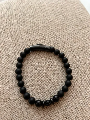Pulseira Life by Vivara em Aço com Ágata Preta