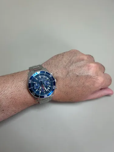 Relógio Orient Solartech Cronógrafo Azul - Aço Inox
