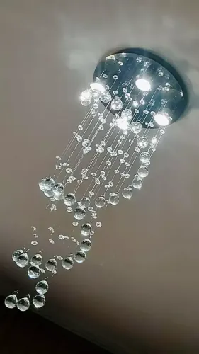 Lustre Espiral de Cristal K9 Legitimo para Sala de Jantar - Base 30cm Inox