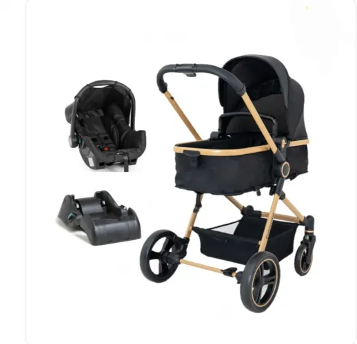 CARRINHO IVY GOLD, ACOMPANHA BEBÊ CONFORTO GRID E BASE GALZERANO. NOVO COM PEQUENA AVARIA.