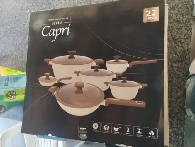 Jogo de Panelas Indução Bella Capri 22 Peças Antiaderente - Edição Luxo Cream