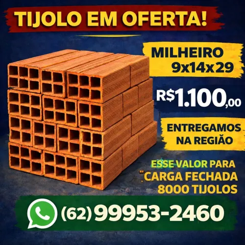 Tijolo 9x14x29 com entrega em Goiânia e região