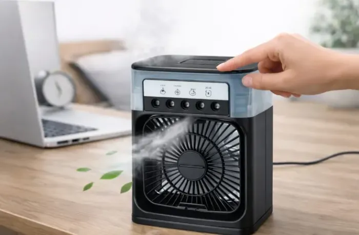 Ventilador Portátil Usb + Umidificador De Ar 3 Velocidades 21 Cm Preto 127v Plástico 3