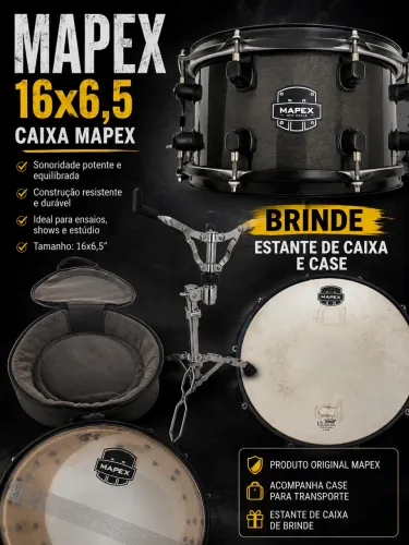 Caixa mapex 16x6,5 com bag e estande de caixa