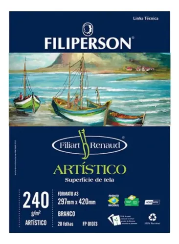 Bloco Artístico A3 Filiperson Renaud 240g 20 Folhas Branco