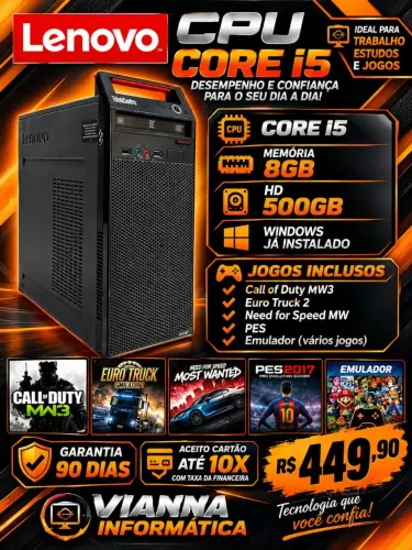 CPU CORE I5 8GB HD 500 E JOGOS (ACEITO CARTAO)