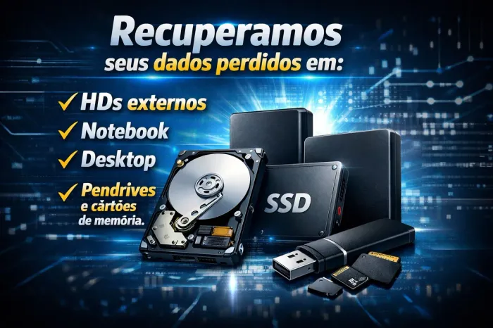 Recuperação de dados, em HDs, SSDs e pendrives.