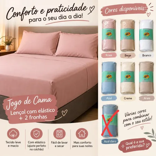 Kit lençol + 2 fronha Queen e king