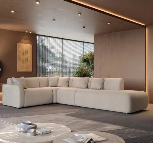Sofá de Canto Margô  em Linho 7 Lugares com Chaise p77