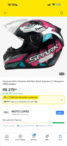 Capacete moto femenino. EBF NEW SPARK ESPORTIVO C/naringueira