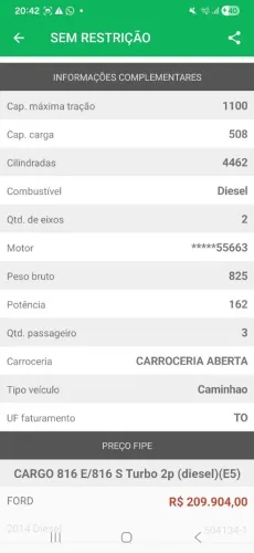 Vendo ford cargo 816E