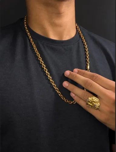 Kit Masculino Corrente + Anel Dourado Estilo Luxo Acessórios