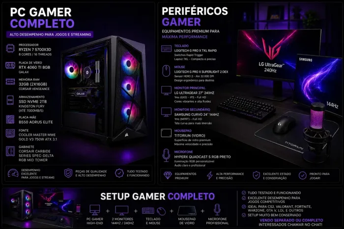 PC GAMER COMPLETO (VENDO PERIFÉRICOS SEPARADOS, PEÇAS DO COMPUTADOR NÃO) NÃO ACEITO TROCA!