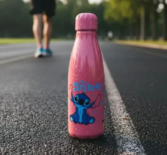 Garrafa Stitch Namorada 600 Ml Squeeze Com Tampa Plástico Reforçado Rosa Nova