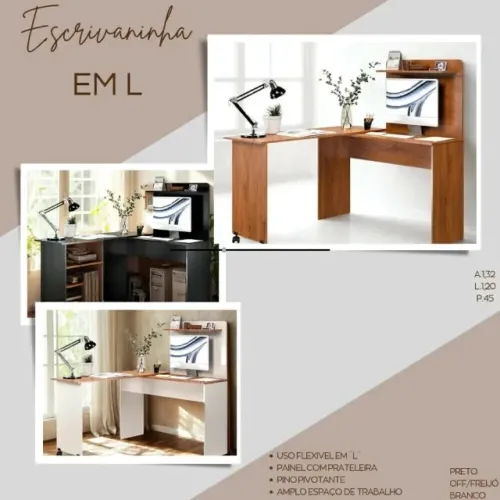 Escrivaninha de Canto com Painel Frontal - Entrega e Monta na Hora