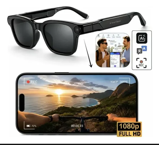 Óculos Inteligente Smart Glasses com IA, Câmera, Bluetooth e Tradução
