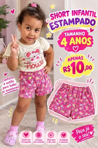 SHORT INFANTIL FEMININO ESTAMPADO - 4 ANOS