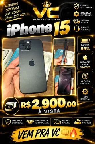 Iphone 15... bateria 95%... todo original com garantia Apple de 5 meses na caixa + cabo