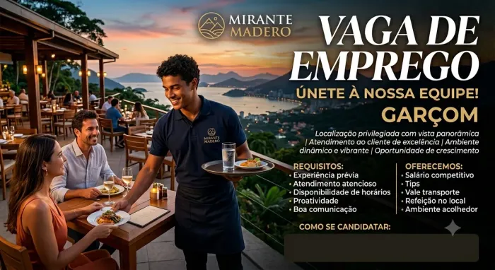 VAGA PARA GARÇOM E GARÇONETE