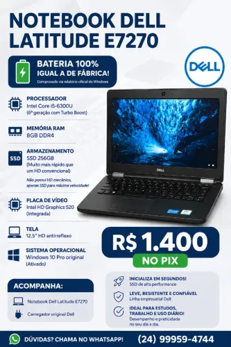 Notebook Dell Latitude E7270 | Intel i5 | SSD 256GB | 8GB RAM |