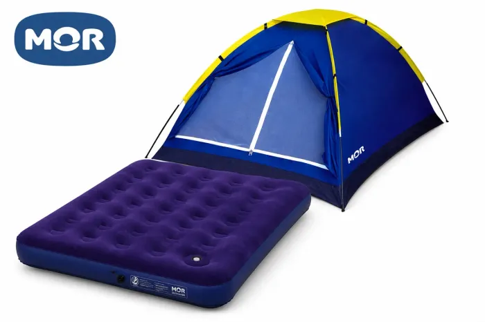 KIT BARRACA 3 LUGARES E COLCHÃO INFLÁVEL CASAL MOR