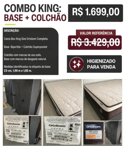 Cama Box King Size Ortobom Completa, Base Bipartida + Colchão Pro Saude Superpocket