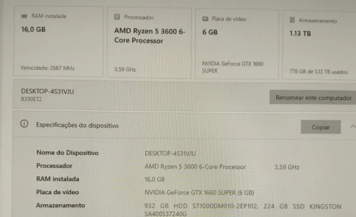 Pc gamer Ryzen 5 + GTX 1660 super