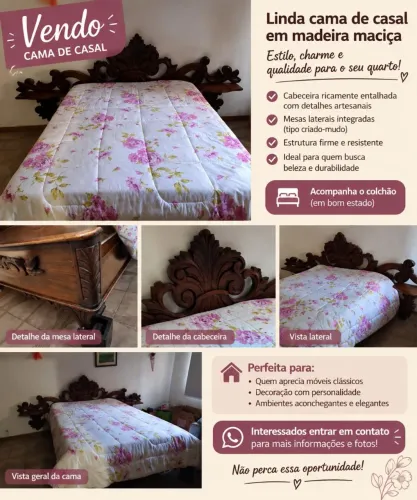 Cama Casal de Madeira trabalhada