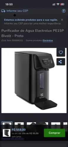 Gela agua Eletrolux 