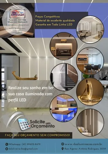 Linha Perfil Embutir e Sobrepor para Móveis Marcenaria ou Drywall 