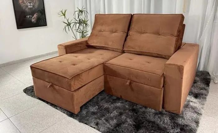 Sofá Retrátil e Reclinável C/Baú Holanda 2.00m Cobre Até 12x