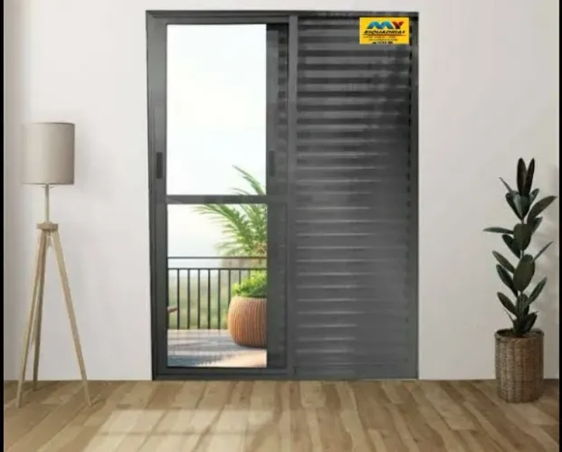 Porta balcão 3 folhas aluminio preto linha 25