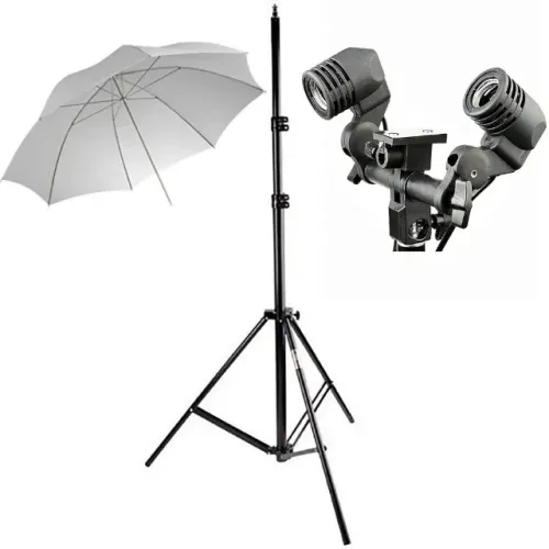 Kit Iluminação K2A Continua Newborn Filmagem Sombrinha E27 Duplo