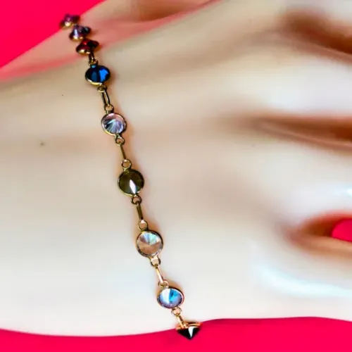 Pulseira de Ouro Amarelo Com Pedras Brasileiras Coloridas
