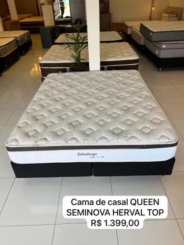 Cama Queen Size - Base Box + Colchão HERVAL EDIMBURGO MAXSPRING Seminova Top - ENTREGAMOS