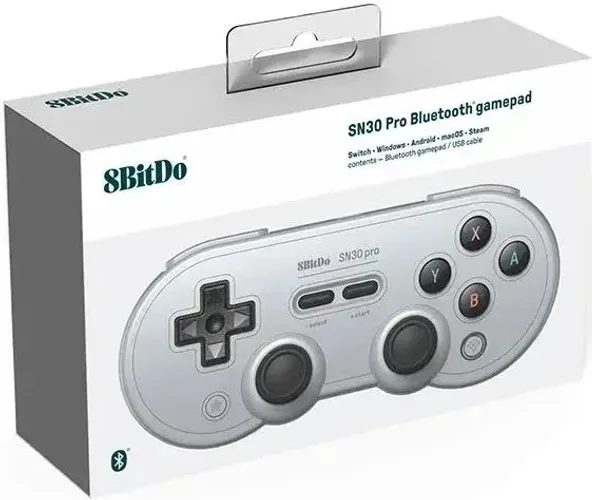 Controle 8bitdo Sn30 Pro Bluetooth cor cinza.