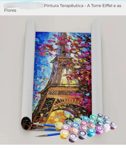 Kit Pintura por Números - Torre Eiffel e Flores