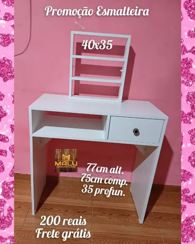 Mesa Esmalteira 77cm Alt. 75cm Comp. 35cm Prof. Frete Grátis