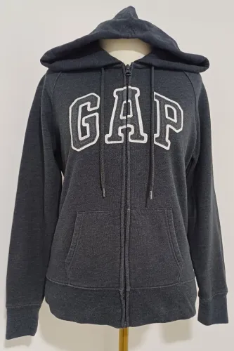 Jaqueta Moletom GAP Capuz Zíper Cinza Garfite Tam P