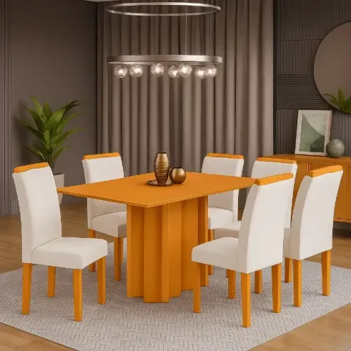 Mesa de Jantar 1,60x80 Recife com 6 Cadeiras Viero
