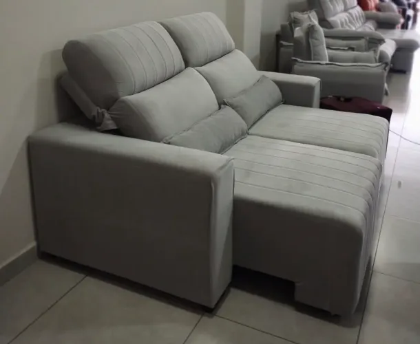 Sofá Retrátil Veludo Cinza NOVO ULTIMA PEÇA