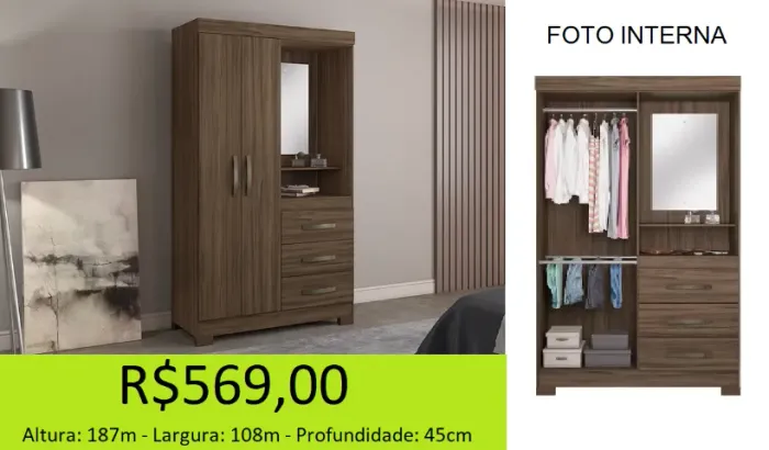 Guarda roupa de solteiro a pronta entrega